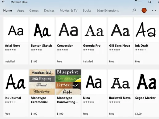 Windows Store Fonts